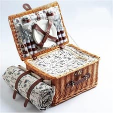 Image of 4 Person Outdoor Luxury Wicker Picnic Basket Set with Plates Wine Glasses