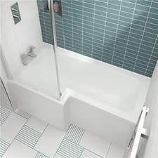 Image of Nuie Square L-Shaped Shower Bath 1500 x 700mm/850mm - Left Handed (inc Leg Set)