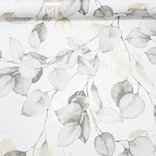 Image of Grey Natural Floral Wallpaper White Gold Metallic Grey Eucalyptus Leaves Smooth