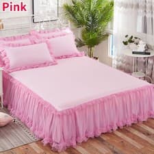 Image of 3X Mesh Lace Ruffle Bed Skirt Bedspread Sheet Dust Deep Drop Solid Pillowcase