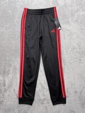 Image of Adidas Pants Unisex Kids 10-12 Black Joggers Red 3-Stripes Elastic Waist