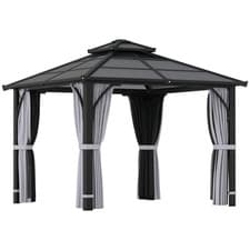Image of Outsunny 3x3(m) Hardtop Gazebo with Polycarbonate Roof & Sides, Grey