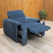 Image of Furniture Village ‘Flex’ Armchair with Storage Arm Blue Velvet Power Recliner