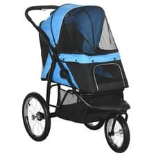 Image of PawHut 3 Wheel Pet Stroller, for Medium Small Dogs, Foldable Cat Pram - Blue