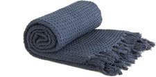 Image of Emma Barclay Honeycomb Throw 50x60" Navy Blue Cotton Waffle Sofa Chair Blanket
