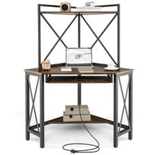 Image of Corner Desk Space-Saving Computer Desk Home Office Study Writing Desk w/Shelves
