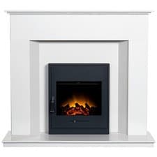 Image of Adam Alora White Marble Fireplace with Downlights & Oslo Black Electric Fire,...