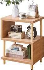 Image of 3-Tier Side Table, Small End Table, Industrial Nightstand with Storage Shelf, Be