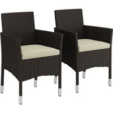 Image of 2pcs Patio PE Rattan Chairs, Outdoor Armchairs with Handwoven Rattan & Cushions