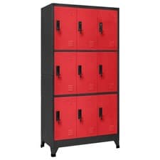 Image of Locker Cabinet Anthracite and Red 90x45x180 cm Steel