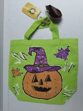 Image of Halloween Green Tote Bag Pumpkin Witch Way Treat Trick 100% Cotton Love Vivid