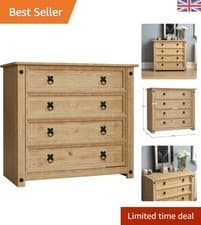 Image of Antique-Inspired 4 Drawer Storage Chest - Distressed Pine for Elegant Spaces