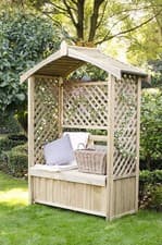 Image of Wooden Garden Arbour Seat Bench with Trellis Sides Forest Lyon -Pressure Treated