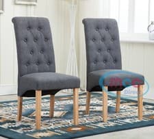 Image of 2 x Lined Fabric Dining Chairs Roll Top Scroll High Back home& restaurants