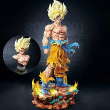 Image of Jt Statue Dragon Ball Z Son Goku Figure Replaceable Heads Led Base Super Saiyan