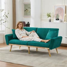 Image of 2-Seater Sofa Bed – Velvet Upholstery Convertible Pull Out Sleeper Sofa Couch