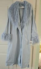 Image of ✨️ [ASOS DESIGN] Baby Blue Faux Leather Faux Fur Trim Trench Coat UK Size 18