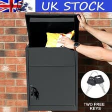 Image of Extra Large Parcel Delivery Drop Box Lock Outdoor Storage Letter Post Box Black