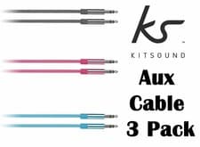 Image of Kitsound 1m 3.5mm Jack to Jack Aux Cable STEREO Audio Auxiliary PC Car 3 Pack