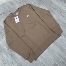 Image of Nike Foundation Club Fleece Crew Sweatshirt - Khaki Brown [S] BV2662-247