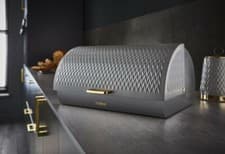 Image of NEW Empire Bread Bin Grey & Brass Kitchen Storage Roll Top Bread Bin