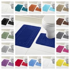Image of MIAMI BATH MAT PEDESTAL SET NON SLIP SOFT TOILET ABSORBENT BATHROOM RUGS 2 PIECE