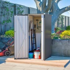 Image of BIRCHTREE Garden Shed Pent Roof 3X3FT Metal Outdoor Storage Cabinet House Grey