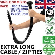 Image of EXTRA LONG CABLE TIES 13mm THICK BLACK 880mm-1530mm SINGLE OR MIXED PACK Free PP