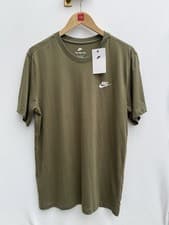 Image of Nike Core Tee Khaki Small Logo Cotton T Shirt Olive Green Mens Medium BNWT
