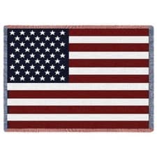 Image of New American Flag Afghan Throw Blanket Cotton Heavy Woven USA Patriotic Stars
