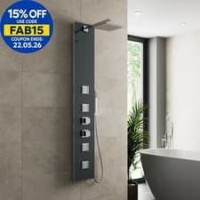 Image of Modern Thermostatic Shower Panel Column Tower Body Jets Twin Head Bathroom Glass