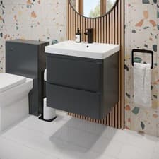 Image of Anthracite Grey Wall Hung Vanity Unit & Basin - 600mm Modern Bathroom Storage