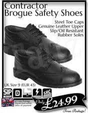 Image of Contractor Brogue Style Genuine Leather Safety/Steel Toe Cap Shoes - UK 9/EUR 43