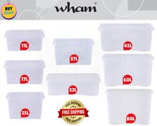 Image of Wham Plastic Storage Boxes with Lids Home Office Stackable Nestable Clear Boxes