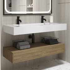 Image of 1200mm Wood Effect Wall Hung Double Vanity Unit with Basin - O BUN/OSL1200/95420