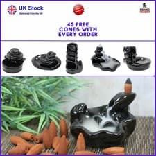 Image of Ceramic Backflow Incense Burner Free Cones Zen Waterfall Instant Relaxation
