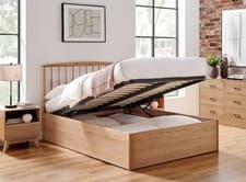 Image of Ottoman Lift Up Storage Real Oak Wood Wooden Bed Frame.4ft6 Double, 5ft King,6ft