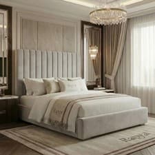 Image of OTTOMAN STORAGE BED PANEL PLUSH VELVET UPHOLSTERED BED FRAME- HEADBOARD