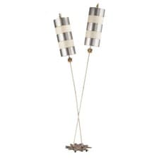 Image of 2 Bulb Floor Lamp Beige Silver Leaf Striped Shades Star Shaped Base LED E27 60W