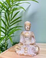 Image of Gold Leaf Buddha Statue Ornament Meditating Sitting Figure Figurine White Gloss