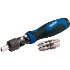Image of Draper Ratcheting Screwdriver Set 13 Piece Pistol Grip Angling Head Bit Kit