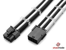 Image of 8 Pin PCI-E GPU Black White Sleeved Extension Cable 30cm Shakmods 2 Cable Combs