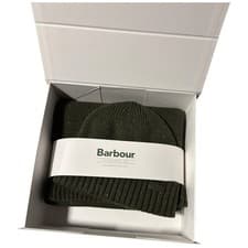 Image of BARBOUR Mens Carlton Fleck Beanie Hat and Scarf Gift Set Olive Green BNWT