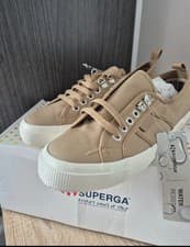 Image of Ladies Beige Tan Superga Canvas Trainers UK8 Brand New In Box
