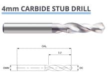 Image of 4mm CARBIDE STUB DRILL 2 FLUTED DIN6539 55mm x 22mm 8003030400 EUROPA TOOL A22