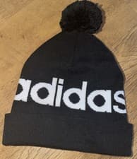 Image of Adidas Originals Black/White Logo Bobble Beanie Hat Unisex men & Womens