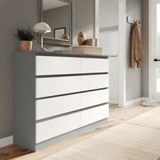 Image of Wide Wooden Chest of 8 Drawers Bedroom Furniture Storage Bedside Modern Cabinet