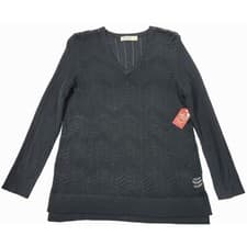 Image of Faded Glory Women's Black Sweater V-Neck Long Sleeve Textured Knit Design XL (16