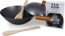 Image of Ken Hom Carbon Steel Wok Set, 31cm, Includes Non-Stick Pan with Lid,... 