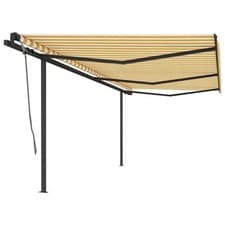 Image of Manual Retractable Awning with Posts 6x3 m Yellow and White